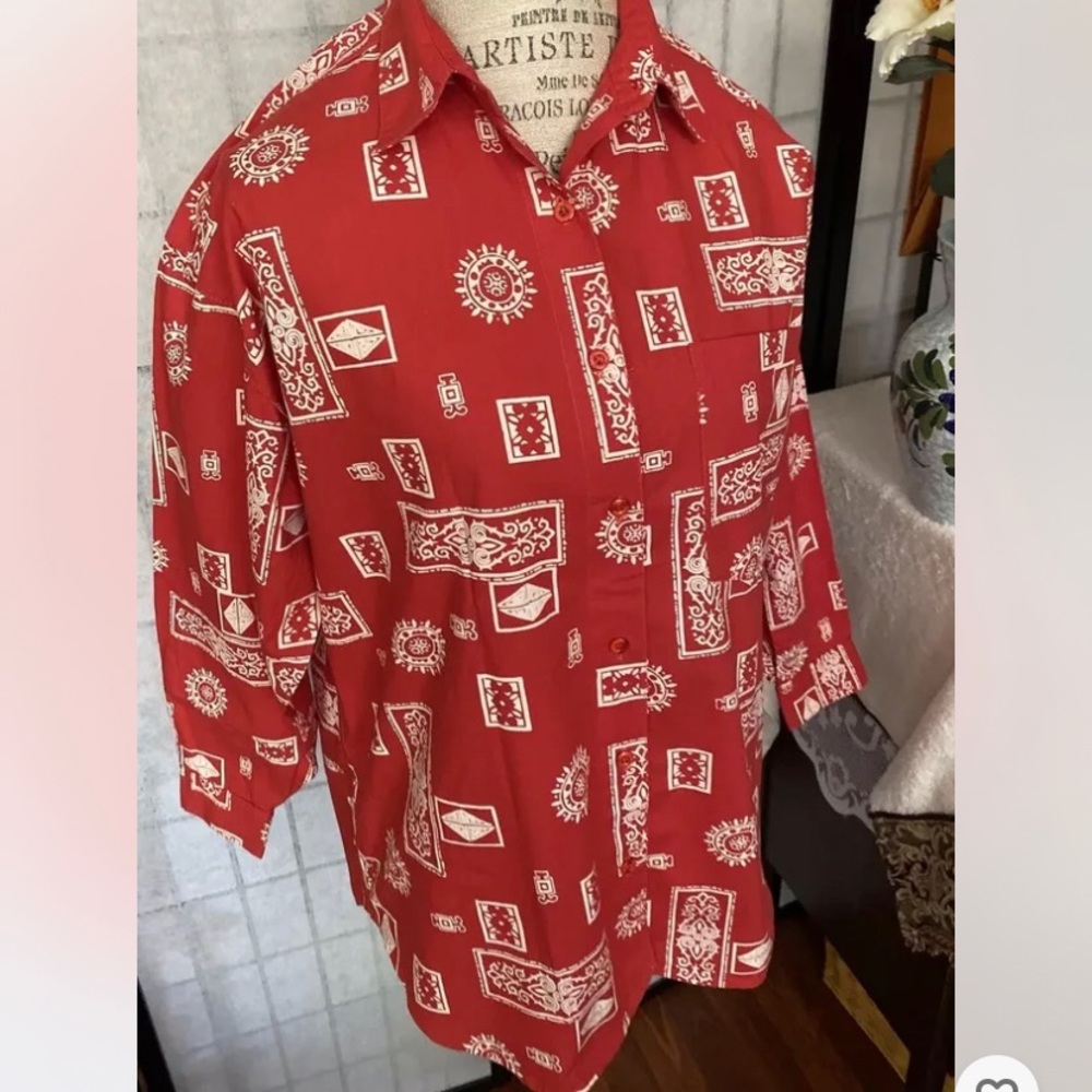 Takeaway Pure Love VTG 70s Cotton Bandana Blouse Wom M